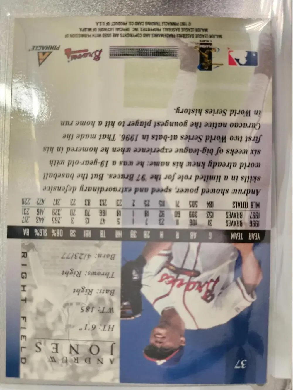 Andruw Jones - HOF 2026 - 1998 Pinnacle #37.  BRAVES - RAW Mint